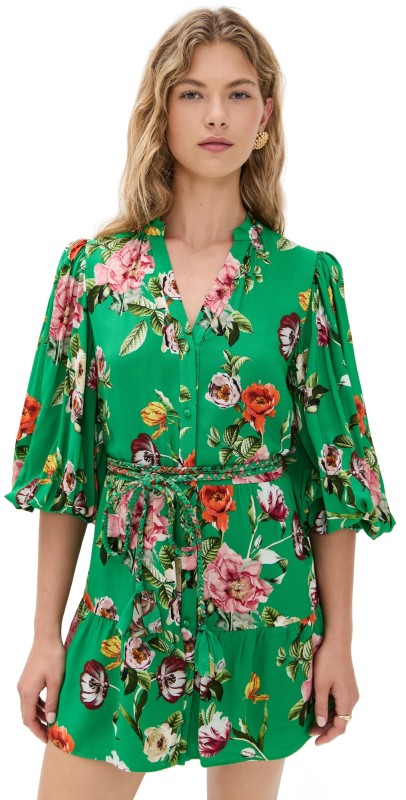 alice + olivia Antonette Button Front Mini Dress Hamptons Floral Large