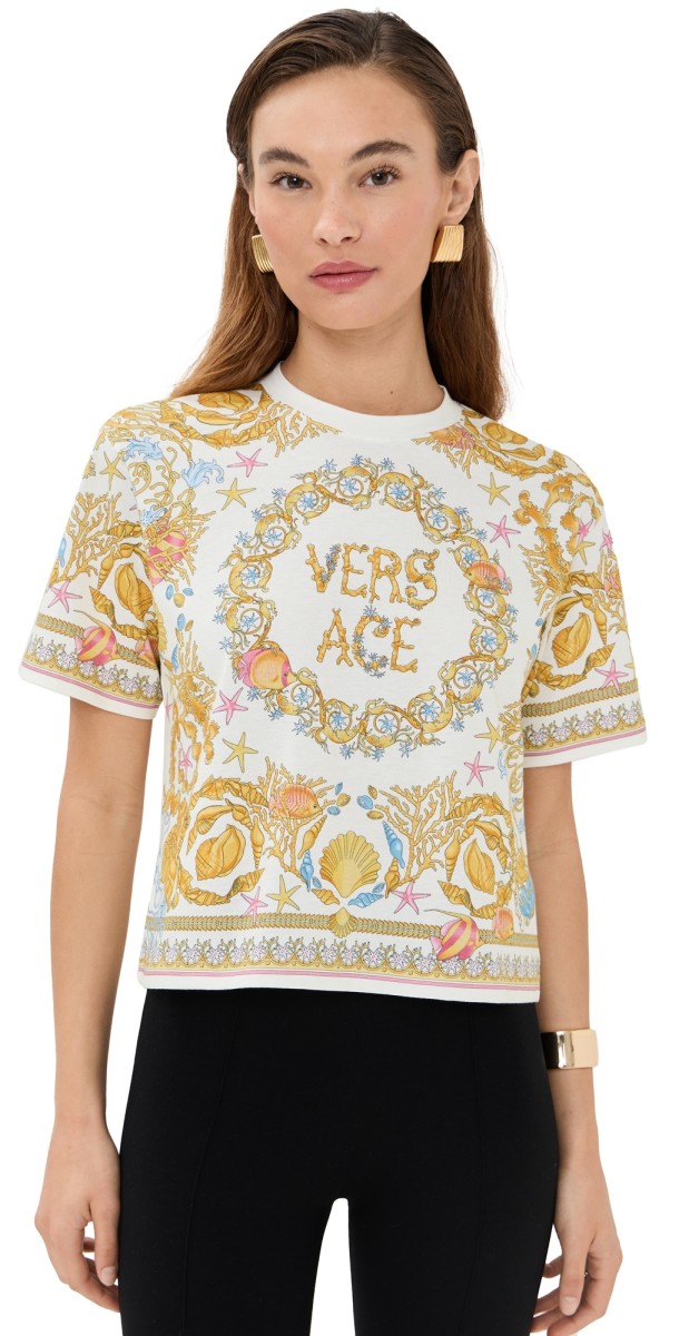 Versace Barocco Underwater Print T-Shirt Eggshell/Multicolor