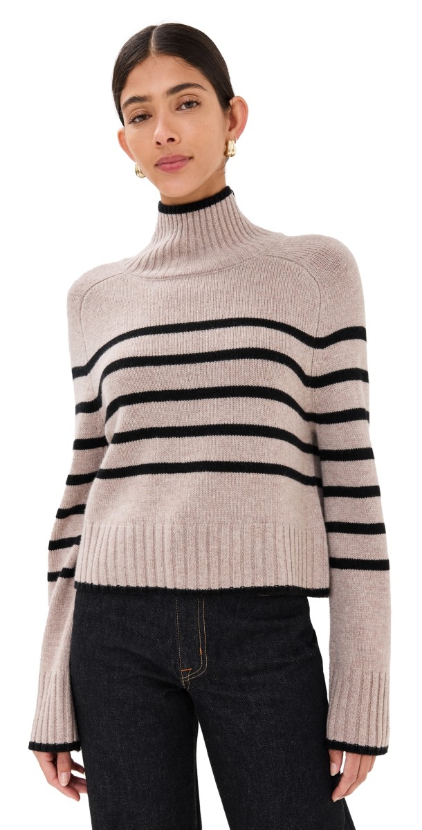 Reformation Brooke Cashmere Cropped Turtleneck Sweater Toast/Black