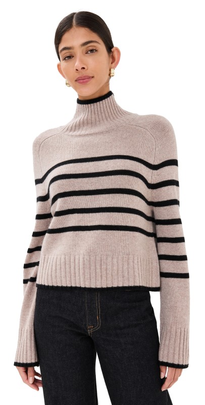 Reformation Brooke Cashmere Cropped Turtleneck Sweater Toast/Black