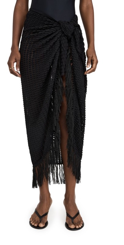 SIMKHAI Thyri Fringe Trim Pareo Black