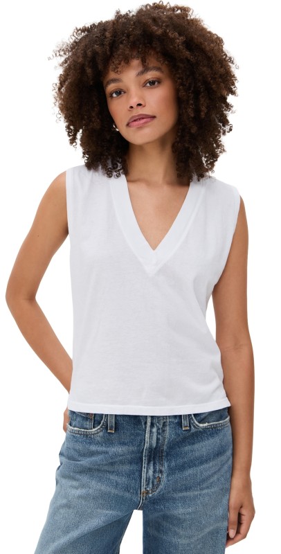 perfectwhitetee Margot Cotton Sleeveless V Neck Tee White