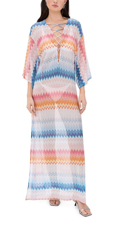 Missoni Long Cover Up Caftan Multicolor Shaded Fuchsia