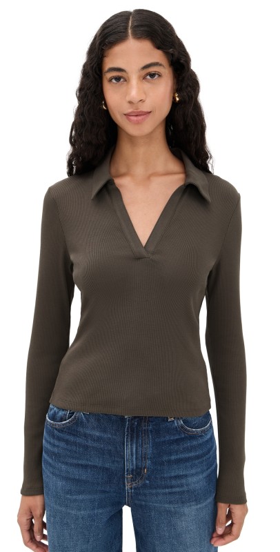 Veronica Beard Jean Long Sleeve Kearney Tee Dark Umber