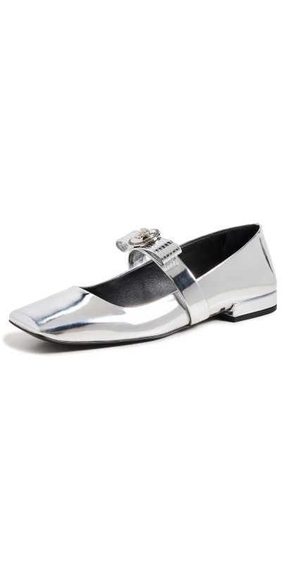 Versace Gianni Ribbon Metallic Balleriana Flats 1E01P-Silver/Palladium