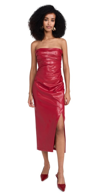 Cinq à Sept Vegan Leather Adira Dress Red Currant