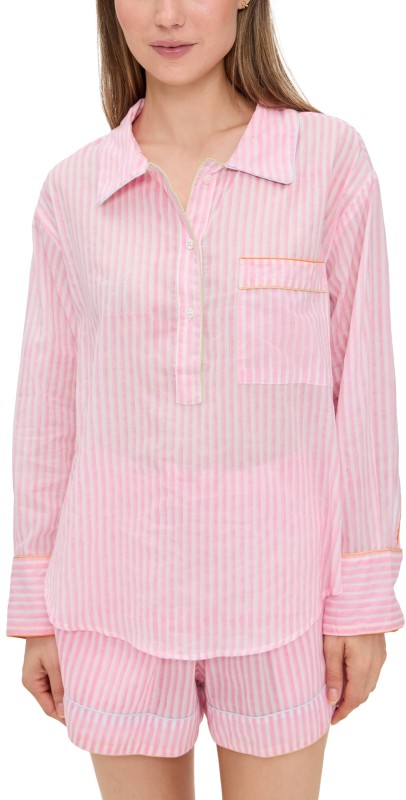 Folkloore Alba Shorts Pajama Set Baby Pink Stripes w/Multicolor