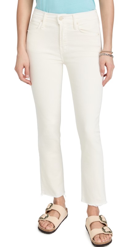 MOTHER The Mid Rise Dazzler Crop Fray Jeans Cream Puffs