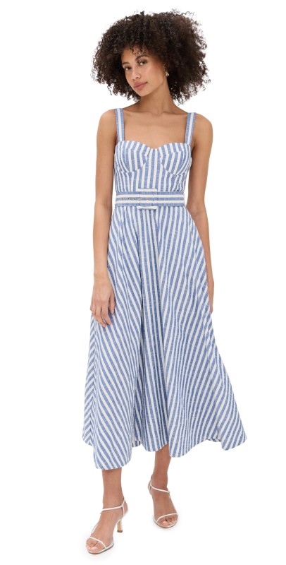 Cara Cara Calypso Dress Ivory Blue Striped Seersucker