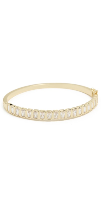 By Adina Eden Colored Baguette Cubic Zirconia Bezel Tennis Bangle Gold