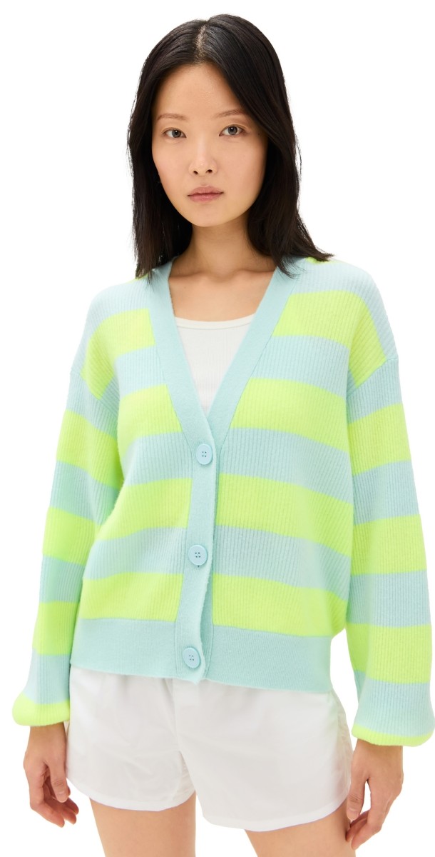 American Vintage Raxow Cardigan Jaune Fluo Raye Crystal