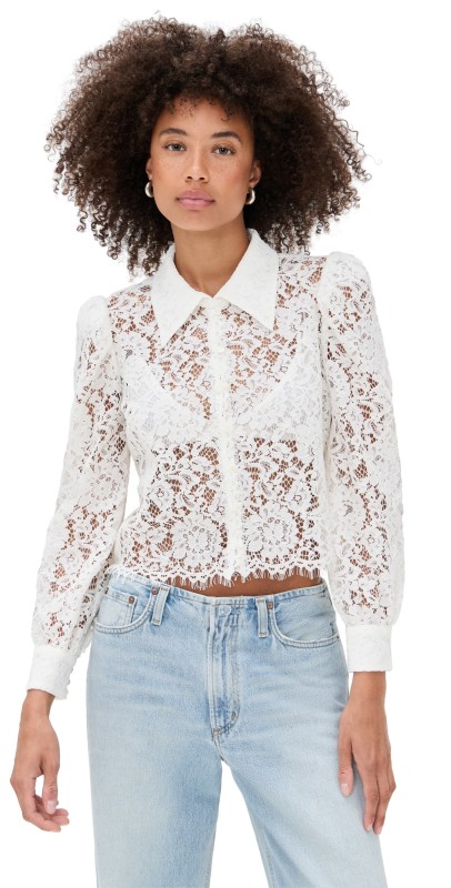 L'AGENCE Anita Lace Button Up Blouse Ivory