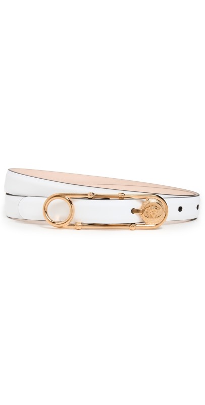 Versace Safety Pin Leather Belt Optical White-Versace Gold