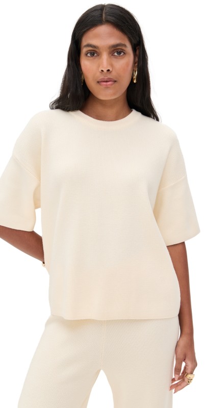 English Factory Collar Knit Half Sleeves Top Ivory
