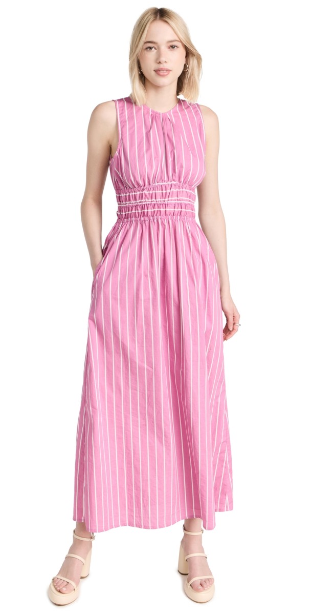 FAITHFULL THE BRAND Jean Striped Midi Dress Adia Stripe Lilac
