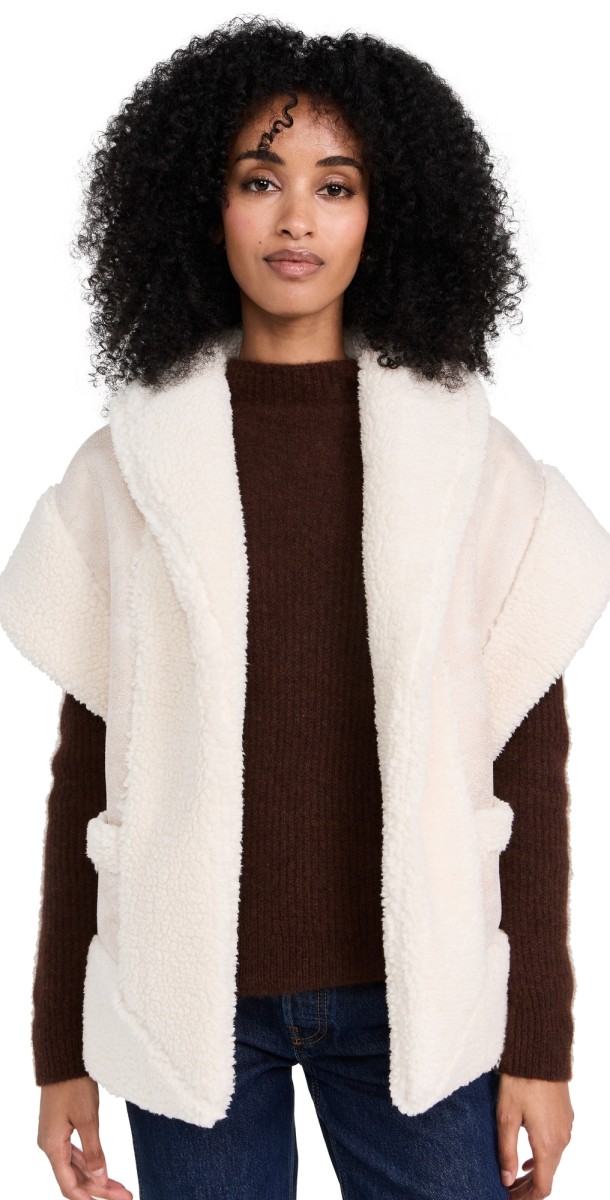 Line & Dot Ace Faux Shearling Vest Taupe