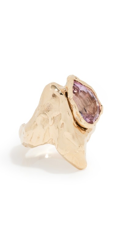 Fie Isolde 14k Ooak Boa Amethyst Cocktail Ring 14k Solid Gold Ring With Pear
