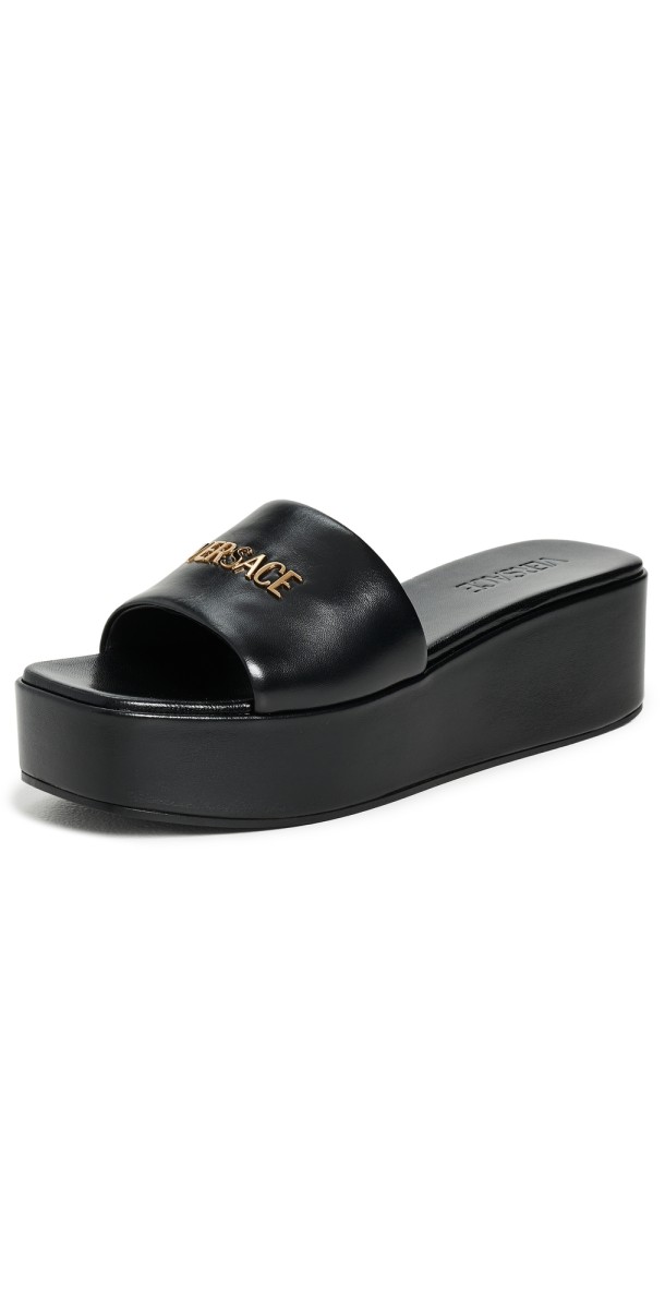 Versace T.55mm Lamb Leather Mules Black-Versace Gold