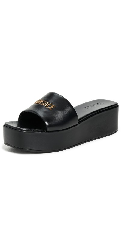 Versace T.55mm Lamb Leather Mules Black-Versace Gold