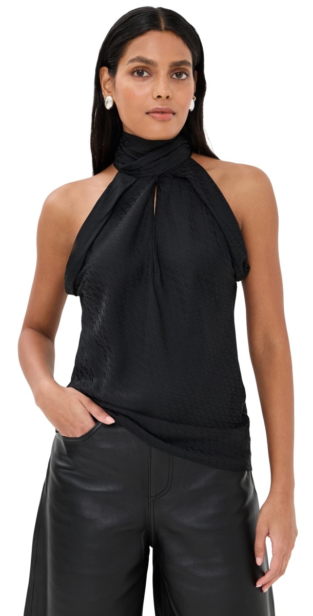 Versace Blouse V Monogram Jacquard Silk Satin Black