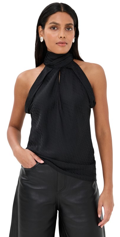 Versace Blouse V Monogram Jacquard Silk Satin Black