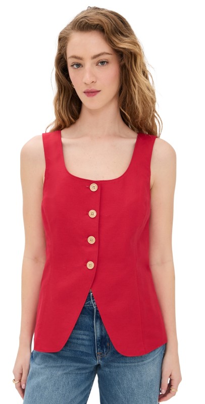 Alex Mill Soho Scoop Vest In Linen Cotton Crimson