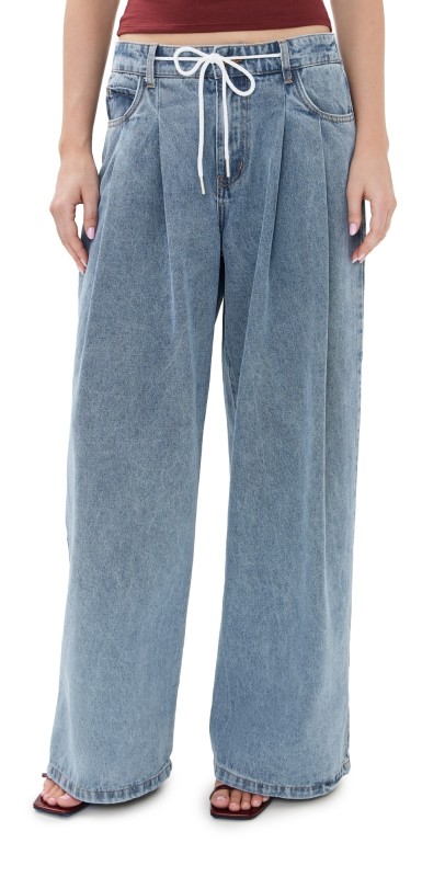 Lioness Slouched Tie Up Pants Washed Blue