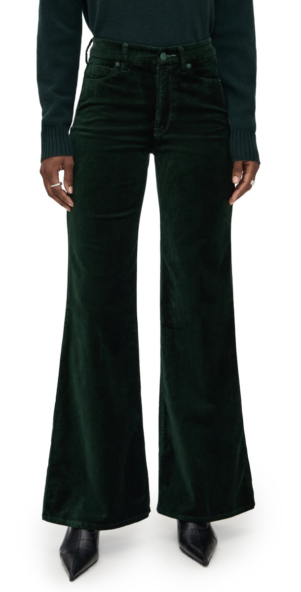 Good American Velvet Good Waist Palazzo Pants Pine Green003