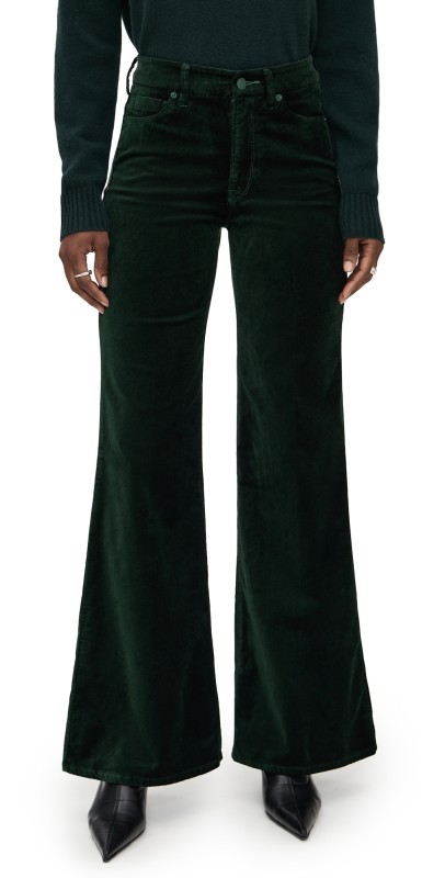 Good American Velvet Good Waist Palazzo Pants Pine Green003
