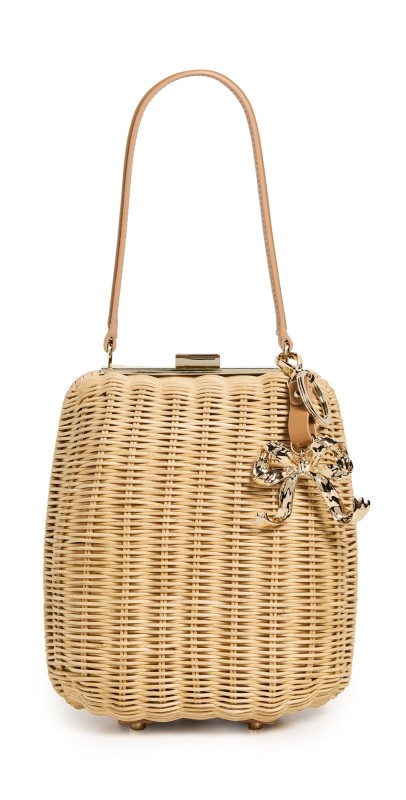 Self Portrait Brown Rattan Bag with Keychain Brow
