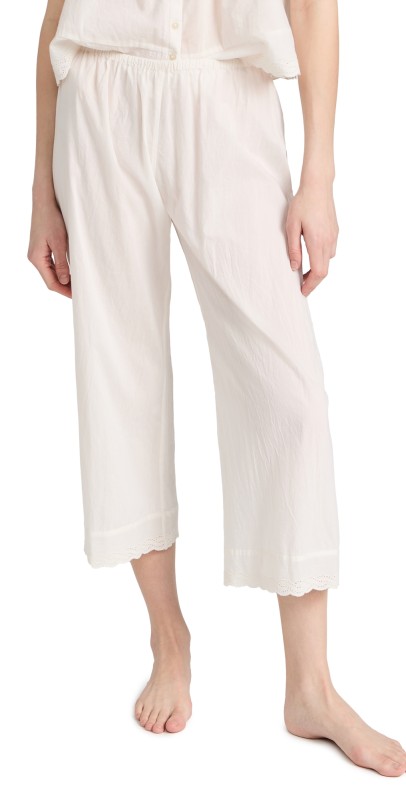 THE GREAT. The Eyelet Easy Sleep Pants True White