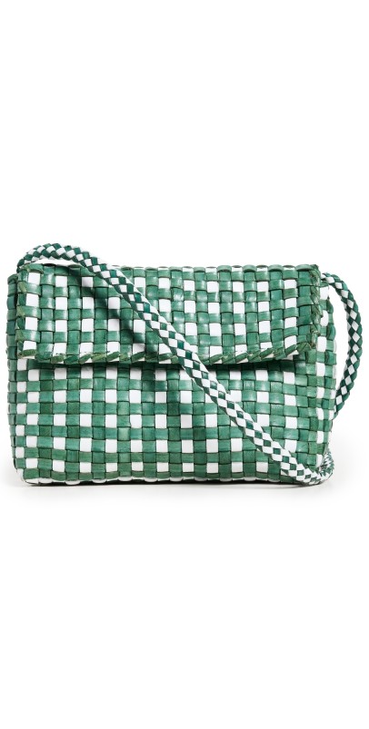 Loeffler Randall Vinnie Woven Crossbody Bag Bright Emerald/Whit