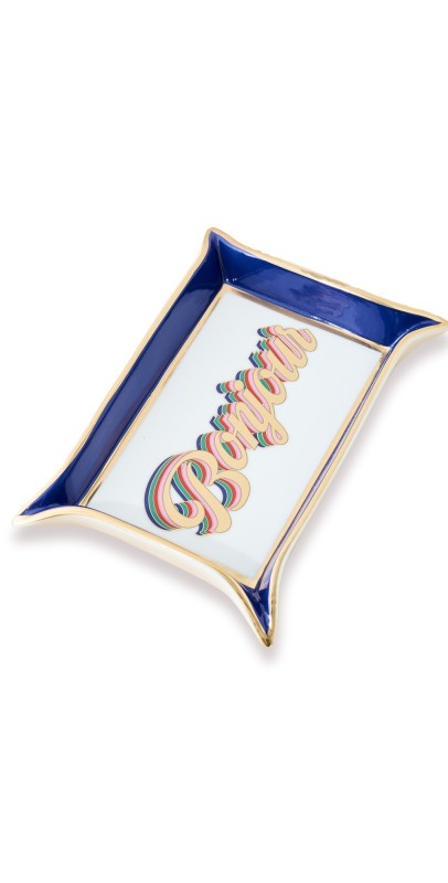 Jonathan Adler Bonjour Valet Tray Blue/White/Gold