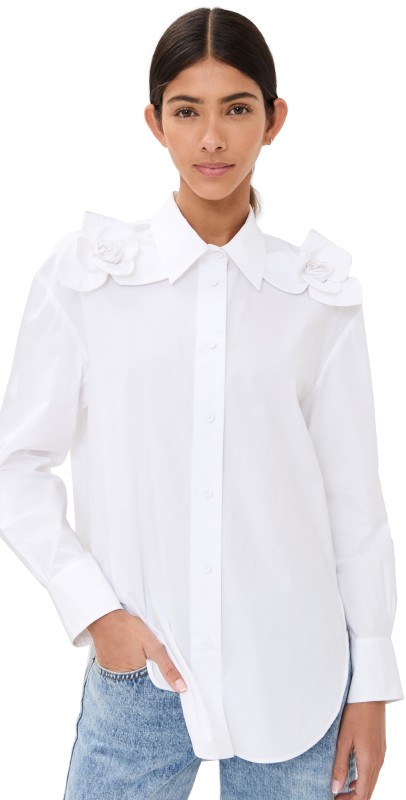 AKNVAS Flor Cotton Poplin Button Down Ivory Poplin