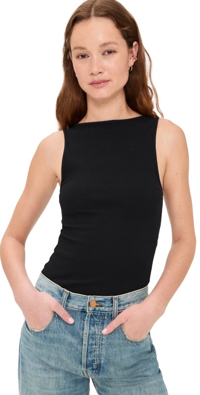 St. Agni Rib Bateau Cut Out Top Black