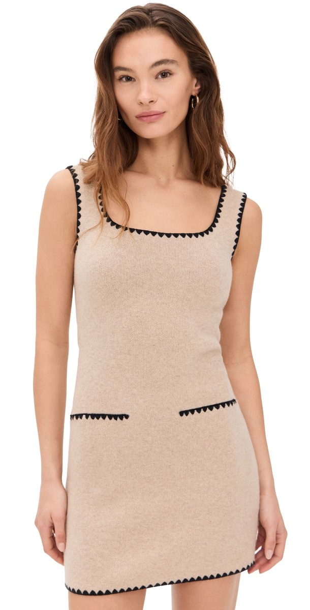 Reformation Isabelle Wool Embroidered Sweater Dress Linen
