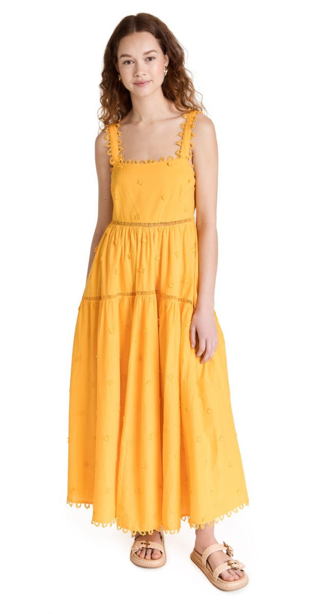 FARM Rio Yellow 3D Flowers Midi Dress Yellow
