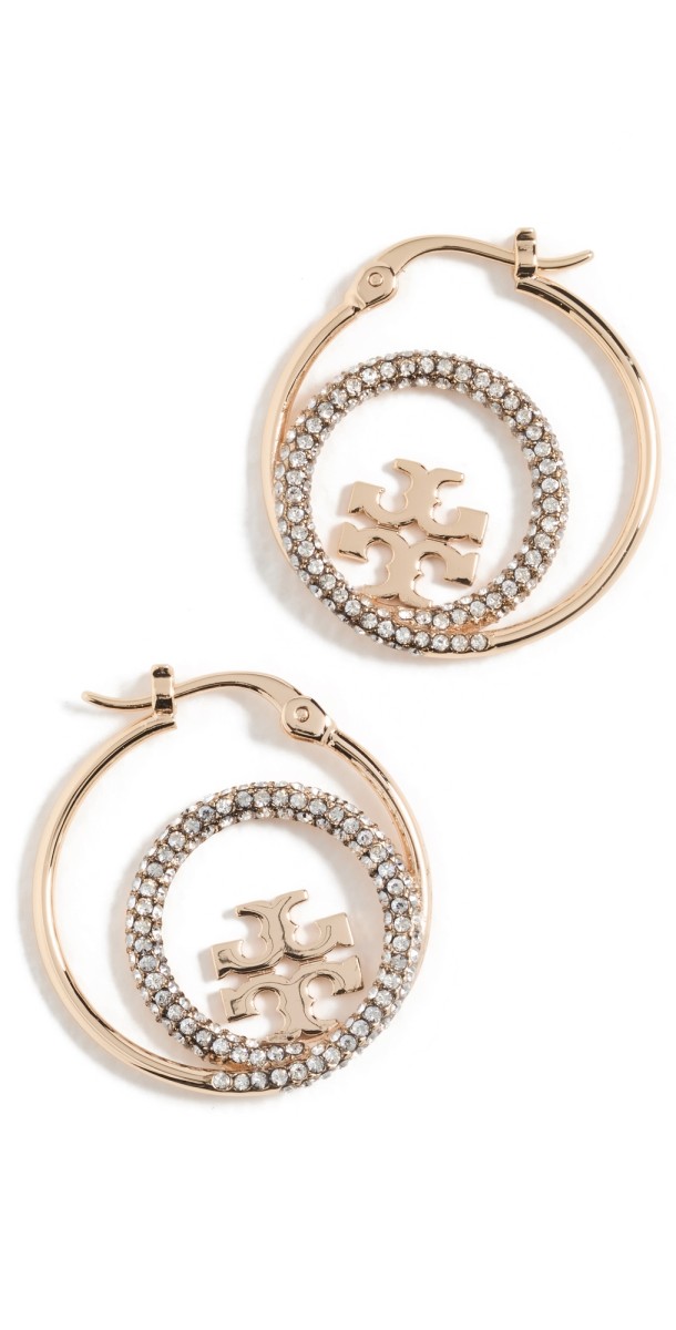 Tory Burch Miller Pave Hoop Earrings Tory Gold/Crystal