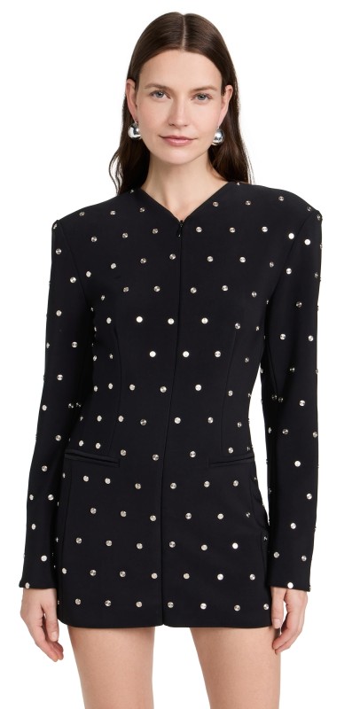 Norma Kamali Shoulder Pad V Neck Zip Front Jacket Black