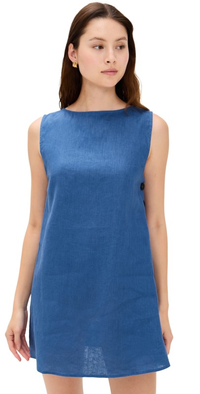 VRG GRL Annabelle Linen Mini Dress Blue Blue