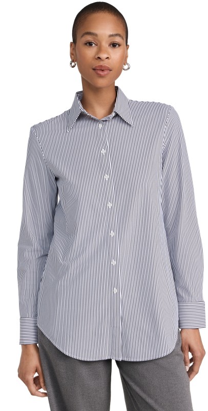 Commando Classic Print Oversized Button Down Top Black And White Stripe