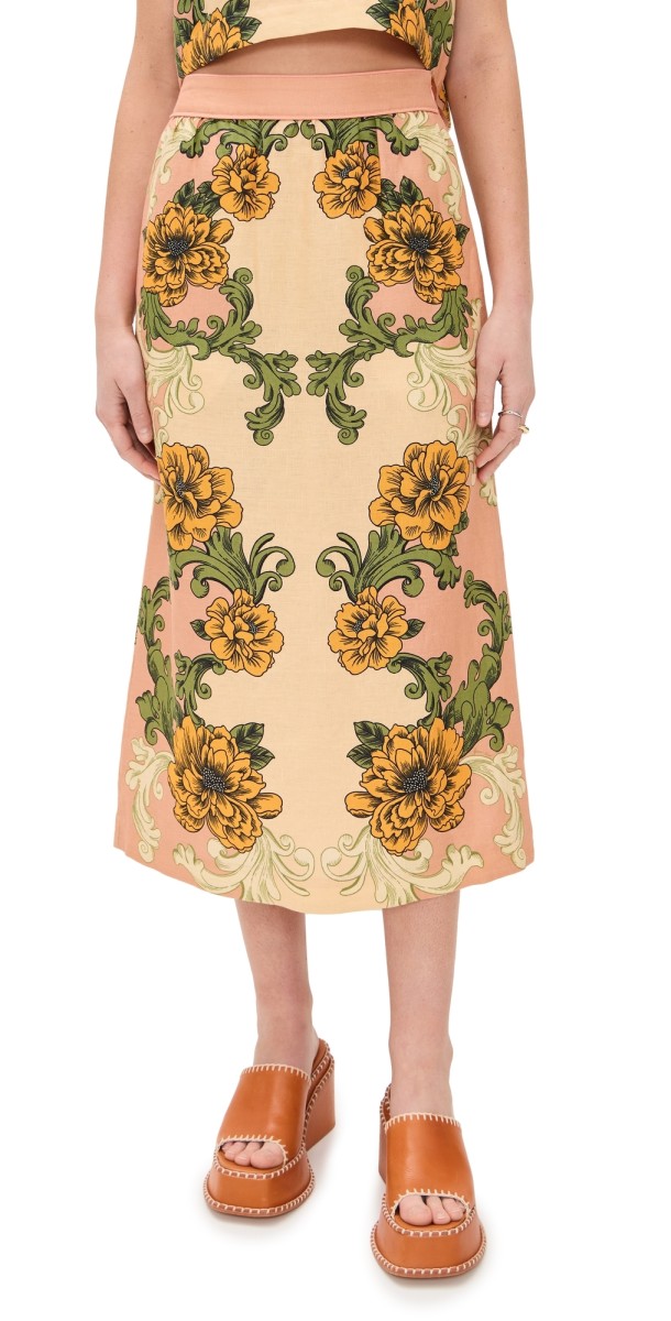 FARM Rio Delicate Flower Arabesques Pink Midi Skirt Delicate Flower Arabesques Pink
