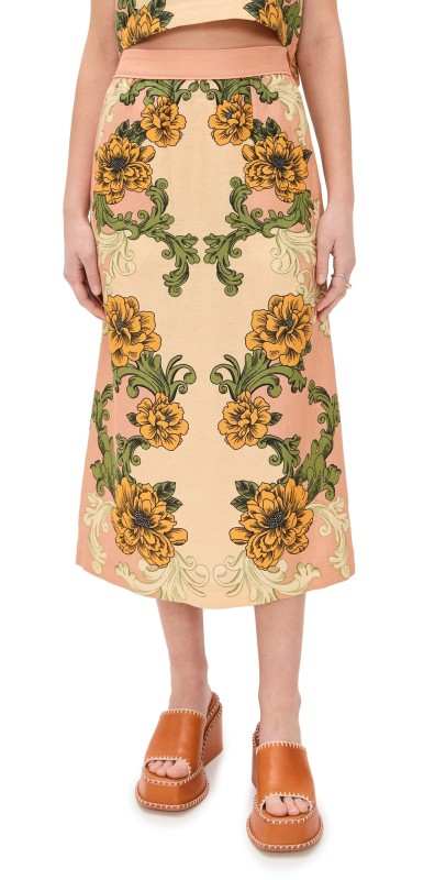 FARM Rio Delicate Flower Arabesques Pink Midi Skirt Delicate Flower Arabesques Pink