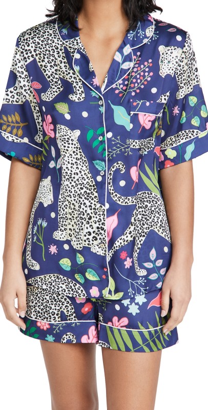 Karen Mabon Snow Leopard Short Pajama Set Navy