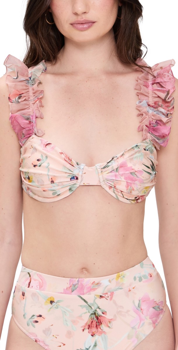 PatBO Lily Flower Flutter Sleeve Bikini Top Orange