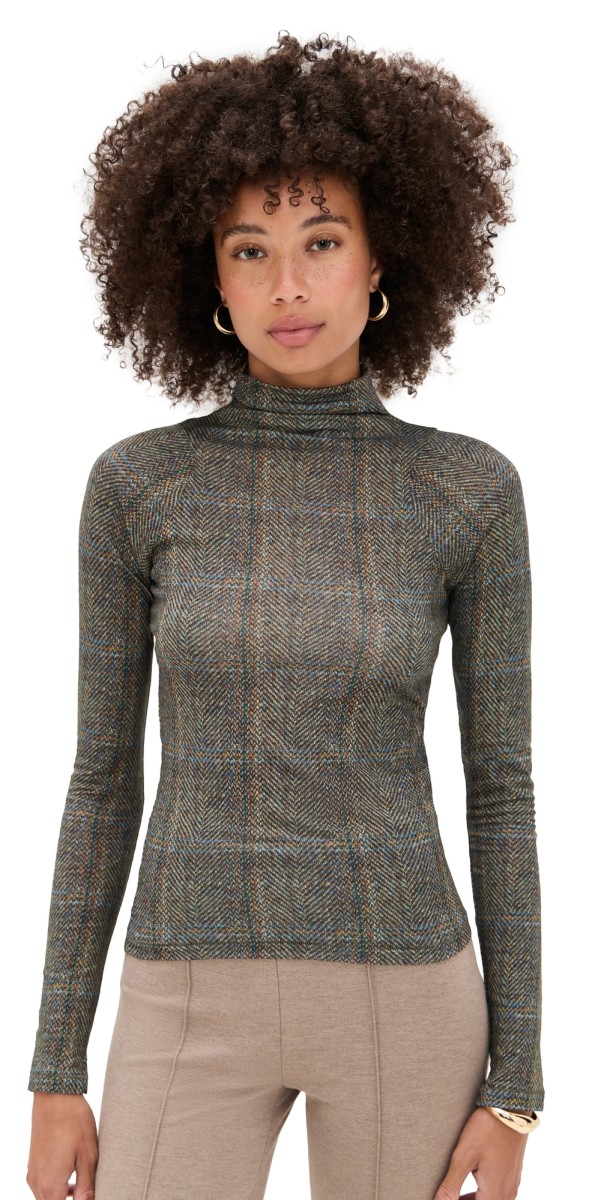 rag & bone Shaw Paneled Long Sleeve Turtleneck Tee Brown Multi