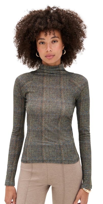 rag & bone Shaw Paneled Long Sleeve Turtleneck Tee Brown Multi