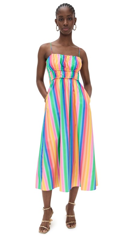 English Factory Rainbow Stripe Sleeveless Maxi Dress Multi