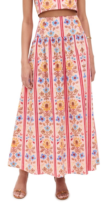 Hill House Home The Kate Midi Skirt Floral Block Stripe/Pink Multi