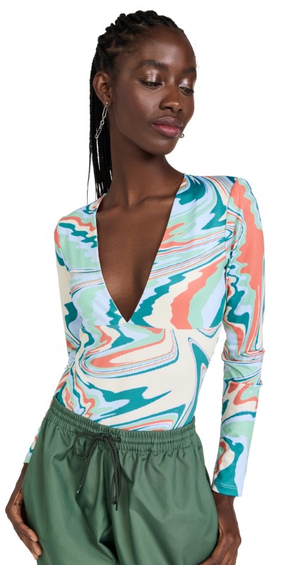 Kimberly Goldson Chlo Bodysuit Coral Print